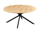 42" Round Dining Table for 4 Persons, Melamine MDF Tabletop & Black Metal Cross Legs, Natural Wood 74770377