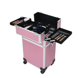 ZNTS 4-in-1 Draw-bar Style Interchangeable Aluminum Rolling Makeup Case Pink 73553881