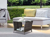 Outdoor Patio Wicker Side Table, Square End Table Bistro Coffee Table with Glass Top Storage Shelf 69794453