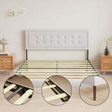 Iron Platform Bed Frame with Wooden slats support & Upholstered Headboard - Grey W2992P233436