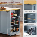 K&K 53inch Large Island with Drop Leaf,Power Outlet,Door Internal Storage Rack,Rolling N707P185531G