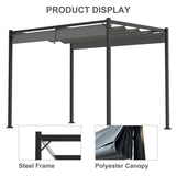 ZNTS 10 x 7 FT Outdoor Patio Sun Shade Shelter, Garden Gazebo Pergola with Retractable Canopy Roof, Gray 20640105