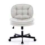 ZNTS Armless-Office Desk Chair with Wheels: PU Leather Cross Legged Wide Chair,Comfortable Adjustable 71405818