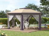 13' x 13' Pop Up Gazebo, Hexagonal Canopy Shelter with 6 Zippered Mesh Netting, Event Tent with W2225141508