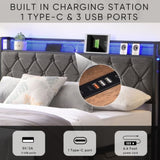 Queen Bed Frame Storage Headboard, Charging Station and LED Lights, Upholstered Platform Bed W1916124804