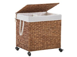 100L 2-Section Laundry with Lid and Wheels, Woven Natural Water Hyacinth Rolling Laundry 22283701