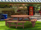 8-Person Outdoor Circular Wooden Picnic Table with 4 Built-in Benches for Patio Backyard Garden, 24709656
