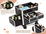 Aluminum Diamond Pattern Cosmetic Case 2-in-1 Sliding Suitcase with Rails Detachable Caster Wheel 49828354
