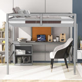 ZNTS Full size Loft Bed with Desk and Writing Board, Wooden Loft Bed with Desk & 2 Drawers Cabinet- Gray 96271078