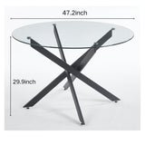 Black Dining Table with cross metal leg and glass,Modern Space Saving Kitchen Table for Living W234P311860