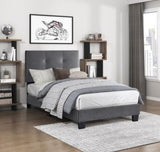 ZNTS 1pc Twin Platform Bed Dark Gray Velvet Upholstered Adjustable Height Headboard Button Tufted Solid B011P203576