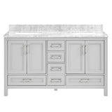 ZNTS 60 in Undermount Double Sinks Bathroom Storage Cabinet with Carrara Natural Marble Top W1059P170420