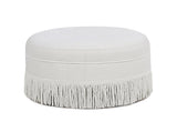 Yolanda 24" Round Upholstered Accent Ottoman, Alabaster Off White Tweed B2719P238167