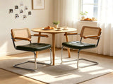 Dining Chairs Set of 2, Faux Leather Rattan Side Accent Chairs with Chrome Legs, Modern Mid Century W2105P540789