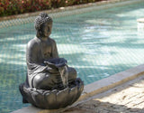 ZNTS 24x20.5x34" Dark Gray Buddha Statue Water Fountain, Indoor Outdoor Polyresin Fountain with Light W2078124552