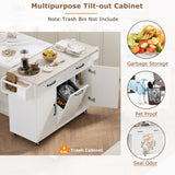 K&K Kitchen Island with Trash Can Storage Cabinet, Kitchen Cart with Drop Leaf, Spice, Towel WF326381AAW