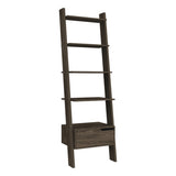 Oslo Ladder Bookcase, Four Legs, One Drawer, Five Open Shelves -Dark Walnut B20091974