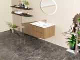 Goodyo 24" Wall-Mount Bathroom Vanity Cabinet with White Basin Sink Combo Floating, Walnut 36091790