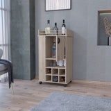 ZNTS Allandale 1-Door Bar Cart with Wine Rack and Casters Light Gray B062111722