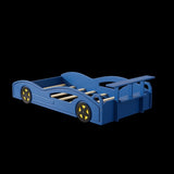 ZNTS Wooden Race Car Bed,Car-Shaped Platform Twin Bed with Wheels For Teens,Blue & Yellow WF310553AAC