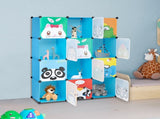 4-Layer 12-Grid 2-Hanging Rod Magic Cube Wardrobe, Plastic Steel Wire Material with Animal 30978440