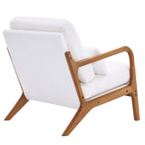 ZNTS Oak Armrest Oak Upholstered Teddy Velvet Single Lounge Chair Indoor Lounge Chair Off-White 86558751