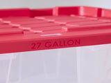 (2 pack) 27 Gallon Clear Plastic Storage Bin with Red Snap Lid 11854476