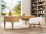 Dauphin Gold Accent 5-Drawer Wood Executive Desk Natural Brown Ash Wood & Veneer B2719P238477