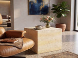 Light Tan Square MGO Side Table, Faux Travertine Textured Accent End Table, Pre-Assembled Non-KD N770P473013L