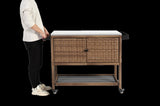 Outdoor Wicker Bar Cart, Patio Wine Serving Cart w/Wheels, Rolling Rattan Beverage Bar Counter Table W640P256899