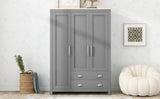 ZNTS Three Door Storage Wardrobe with Cabinets and Two Hanging Rods,Gray 44921896