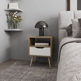 FM FURNITURE Prescott Valley Nightstand with Open Storage, Natural Oak and White B128P293870