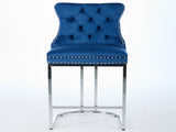 25" Counter Height Bar Stools Set of 2, Modern Velvet Barstools with Button Back&Rivet Trim W1143P217852