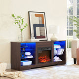 TV Stand Electric Fireplace TV Stand Glass Shelves, 3D Fireplace TV Stand LED Lights Wood W2275P257463