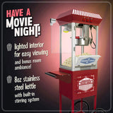 Movie Theater-Style Popcorn Machine Maker with Cart and 12-Ounce Kettle - Red, Vintage-Style Popper 05193795