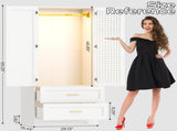 White Wardrobe Closet with Mirror Door, 2 Doors & 2 Drawers Storage Cabinet with LED Sensor Light, 36362195