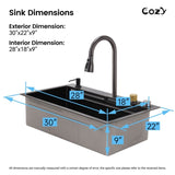Kitchen Sink 30" x 22" Multifunctional Overmount Flying Rain Waterfall S304 Stainless Steel Handmade T3177P286040