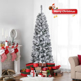 6 FT Snow Flocked Hinged Tree, Artificial Pencil Tree, Unlit Artificial 08941158