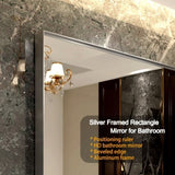 36x24inch Glossy Brushed Silverd Mirror For Bathroom Rectangular Wall Bathroom Mirror Metal W2091P214080