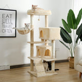 ZNTS Multi-functional Cat Tree Tower with Sisal Scratching Post, 2 Cozy Condos, Top Perch, Hammock, 09623379