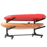 Freestanding Kayak Storage Rack Holds 2 Kayaks, Heavy-Duty Adjustable Stand with Lockable Wheels T2398P305829