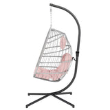 ZNTS Outdoor Wicker Rattan Swing Chair Hammock chair Hanging Chair with Aluminum Frame and Blue Cushion W349110628