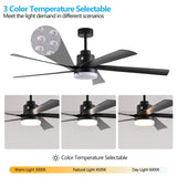 ZNTS 65 Inch Black Ceiling Fan with Light, 5-Blade Dimmable LED Ceiling Fan with Remote Control, Modern W1340P243907