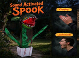 39" Halloween Animatronic Man-Eating Plant Prop, Sound Activated with Chomping Motion & Crimson 90253607