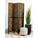 Rustic Tobacco Herringbone 3-Panel Folding Screen B062P153647