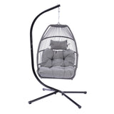 ZNTS Outdoor Patio Wicker Folding Hanging Chair,Rattan Swing Hammock Egg Chair With Cushion And Pillow W41940789