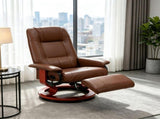Brown Swivel Recliner Chair PU Leather Reclining Armchair Retractable Footrest Wood Base Adjustable 00264137