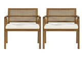 Mid-Century Modern Dining Chairs Set of 2, Upholstered Wood Frame Dining Chairs with Natural Rattan N768P489279W