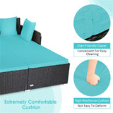 Turquoise Outdoor Rattan Daybed with Upholstered Cushions 76934581