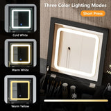 27.9'' Black Makeup Vanity Desk with Flip Top Mirror and LED Light, Dressing Table with Charging N704P210491B